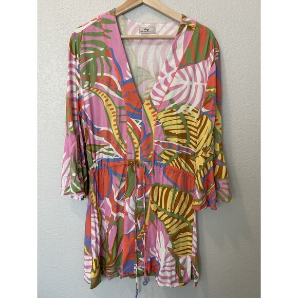 Revolve Maaji Joy Kaftan Beach Coverup Dress Tropical Lightweight Colorful Large - Picture 3 of 11